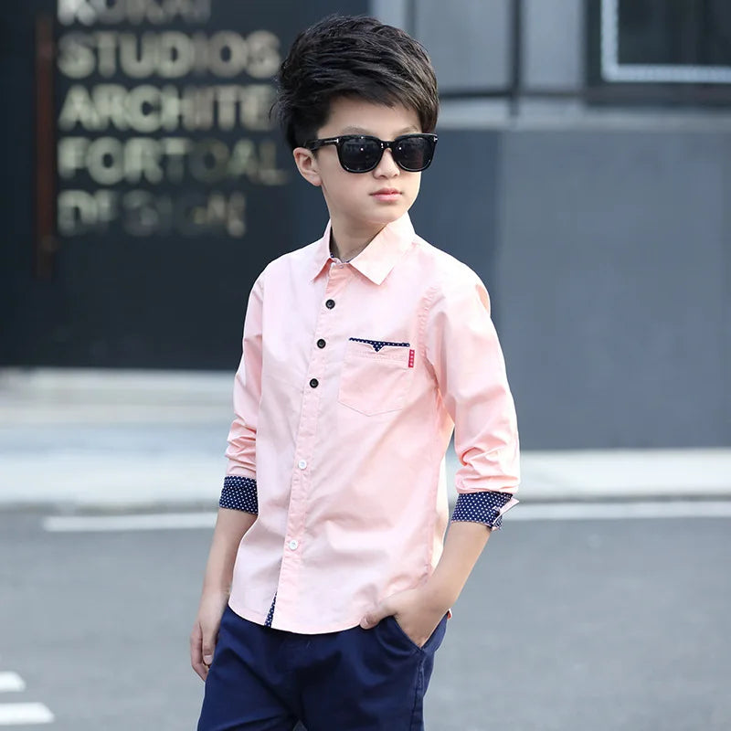 2025 Teenager Kids Boys Clothes Children Shirts Fashion School Casual Tops Cotton Boys Shirts 5 6 7 8 9 10 11 12 13 14 15 Years