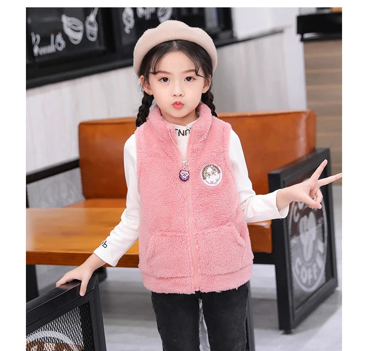 3-12 Years Spring Autumn Girls Vest Fleece Sleeveless Boy Coat Waistcoat Keep Warm Kids Outerwear Girls Jacket Children Clothing