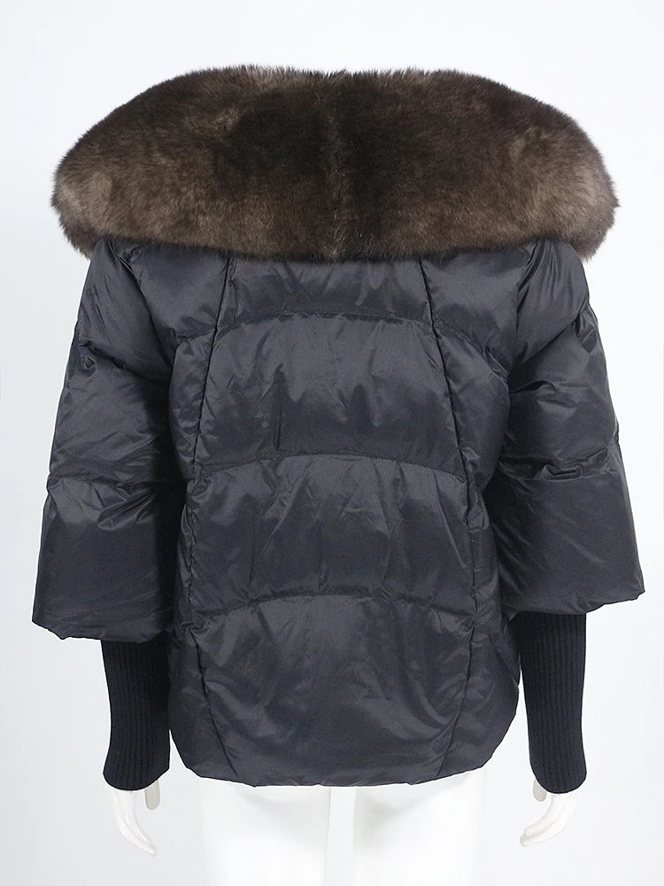 OFTUBY 2023 White Duck Down Jacket Winter Women Warm Loose Coat Natural Real Fox Fur Collar Thick Luxury Outerwear New Fashion