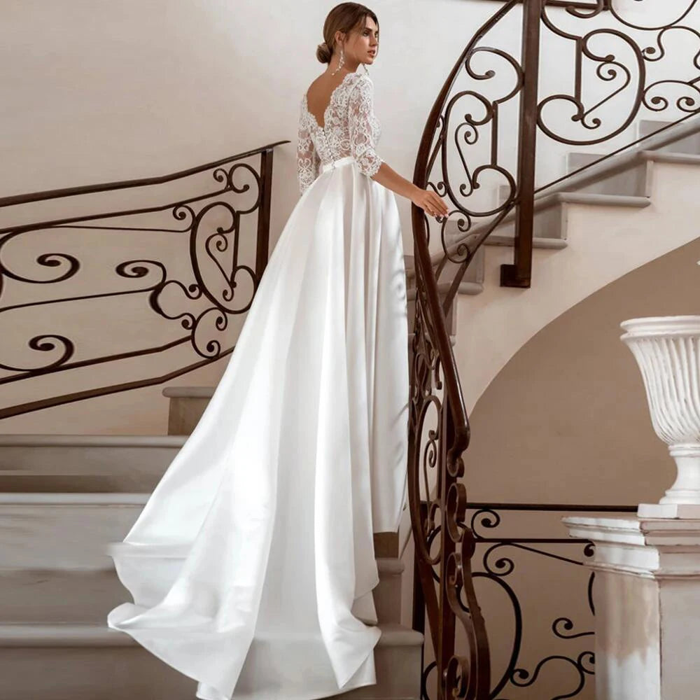 Elegant Sexy V-Neck Women Wedding Dresses Mopping Length Gorgeous Princess Bride Gowns Cocktail Ball Vestido De Novia Customized
