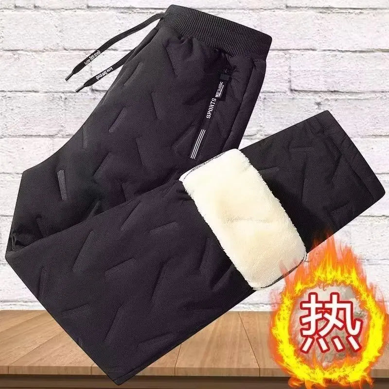 Men's Winter Thiened Fce Lined down Cotton Pants Casual Snowy Work Trousers Warm Lamb Velvet Long Pants Faion Urban Sle