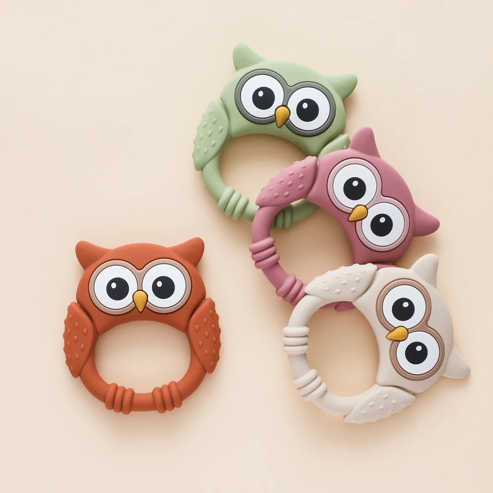 1pc Silicone Teether Baby 0-12 Toys Owl Silicone Cartoon Teether Food Grade Teething Toys for Toddlers Rattle Sensory Toys Gifts