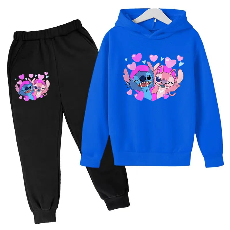 New Cute Stitch Hoodies Sweatshirts Girls Clothes Children's Clothing Sets Child Girl Tops+Pants 2 Pcs Suits Boys Tracksuits Set
