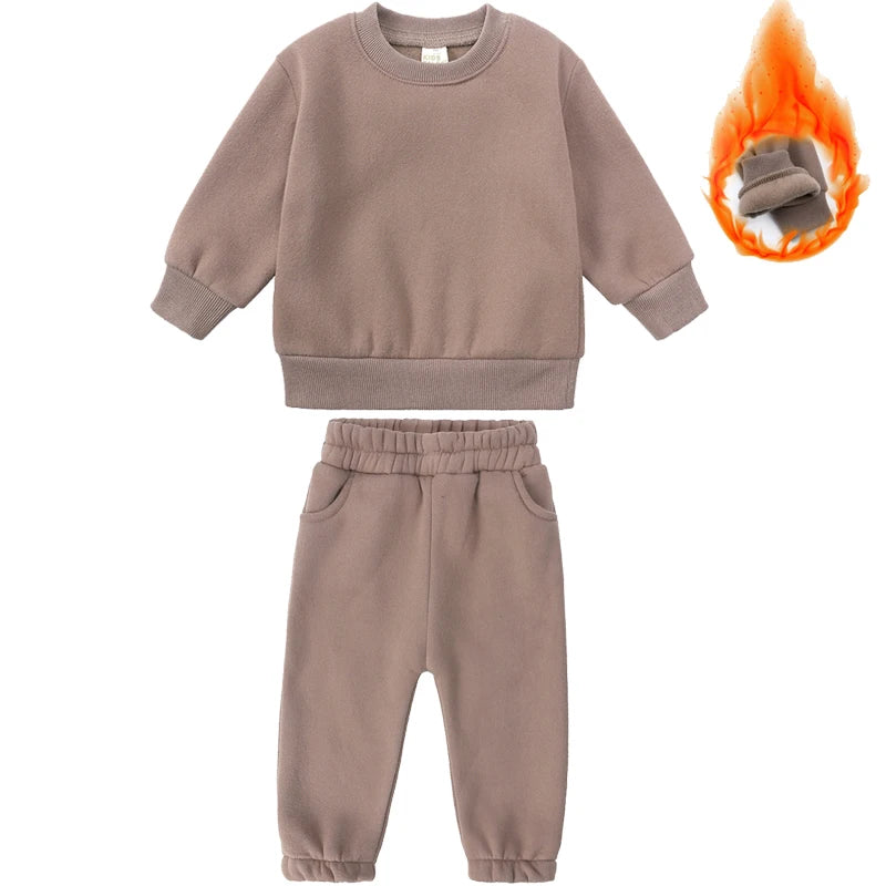 2-12 years old children's clothing winter new boys and girls' fleece sweater suit hooded Plush sportswear children's suit