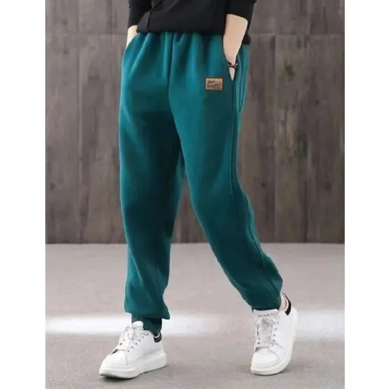 Winter Thick Warm Trousers Casual Sports Pants for Women High Waist Lamb's Wool Harem Pants with Fleece Cuffed Joggers 4XL