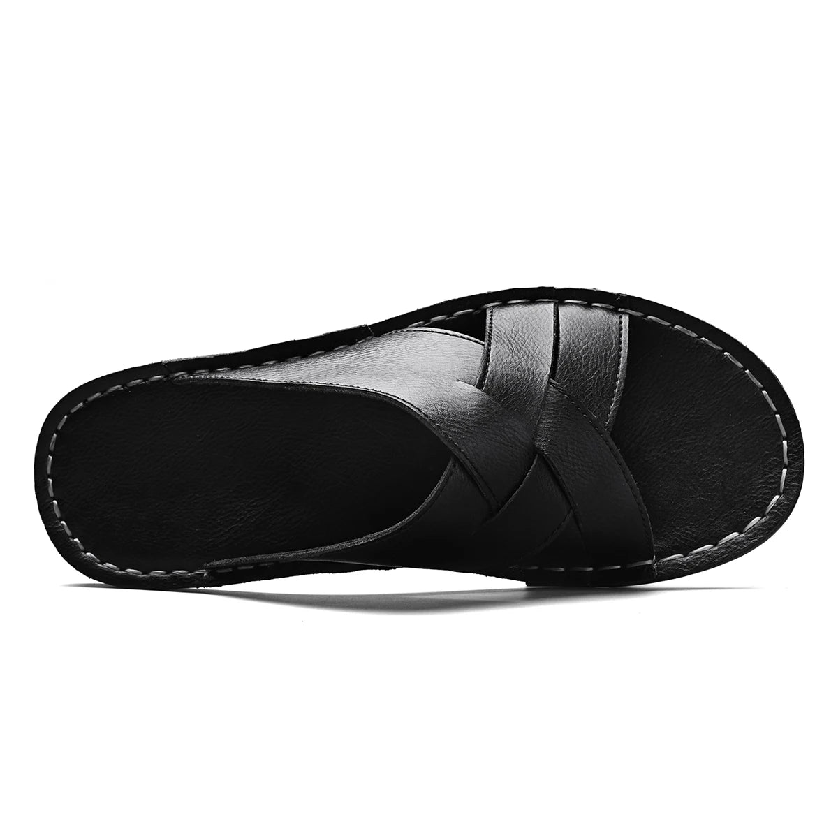 Summer Mens Flat Leather Slippers Slides Slip-on Sandals Thin Soles Retro Style Anti-skid Breathable Comfortable Big Size 48 49