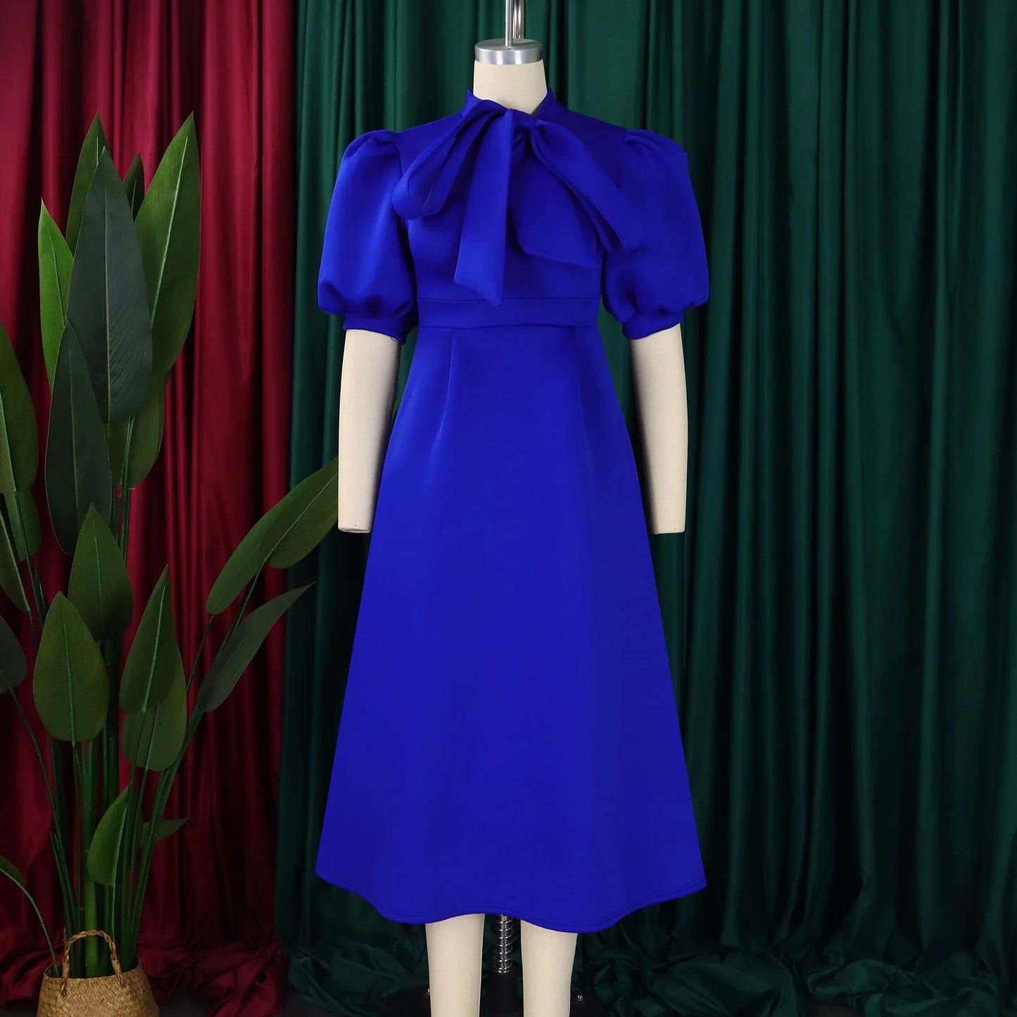 Elegant Party Dresses for Woman 2024 Luxury Bow Collar Short Sleeve High Waisted A Line Pleated Ankle Length Birthday Party Robe