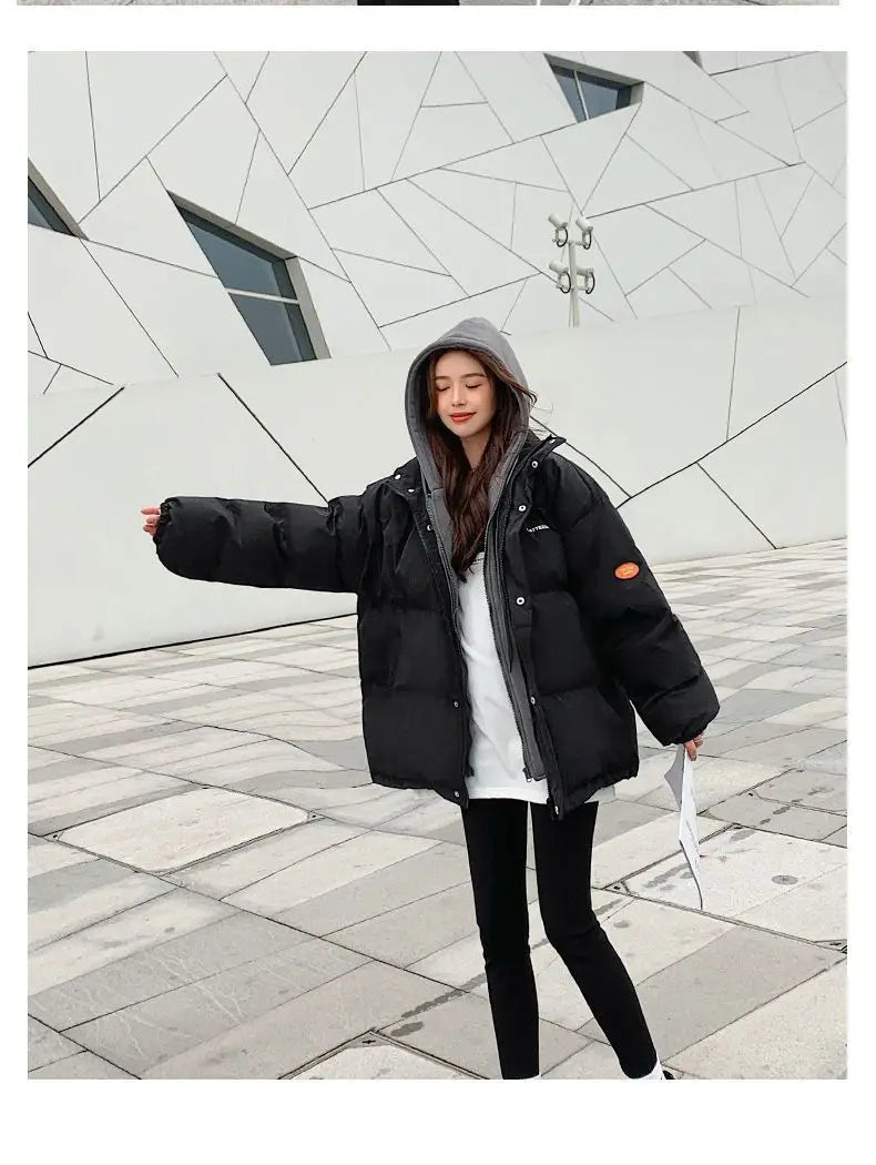 Couple style cotton coat Internet celebrity trend new fake two-piece cotton coat winter windproof warm cotton jacket