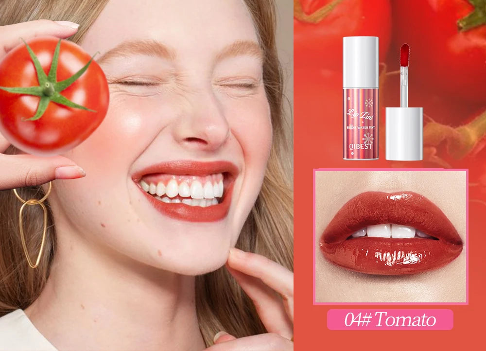 QIBEST Mirror Lip Glaze Water Lipgloss Sexy Red Lip Tint Liquid Lipstick Long-lasting Moisturizing Natural Beauty Lips Cosmetics