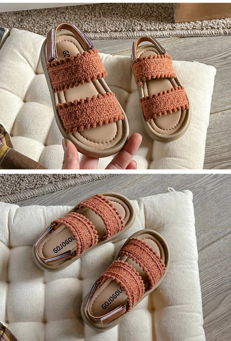 Girls' Sandals Open Toe Baby Shoes for Little Girls Sweet Casual Soft Sole Straight Strap Beach Slipper Flats Size 21-30