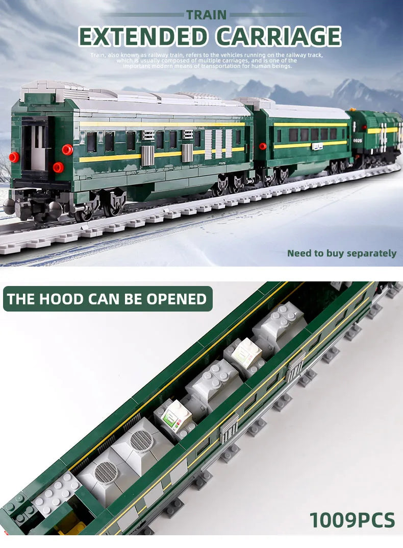 Mould King Green Train World Railway Series Block Model Boys Gift DIY Block Set Boys Girls Teenagers Gift Static version