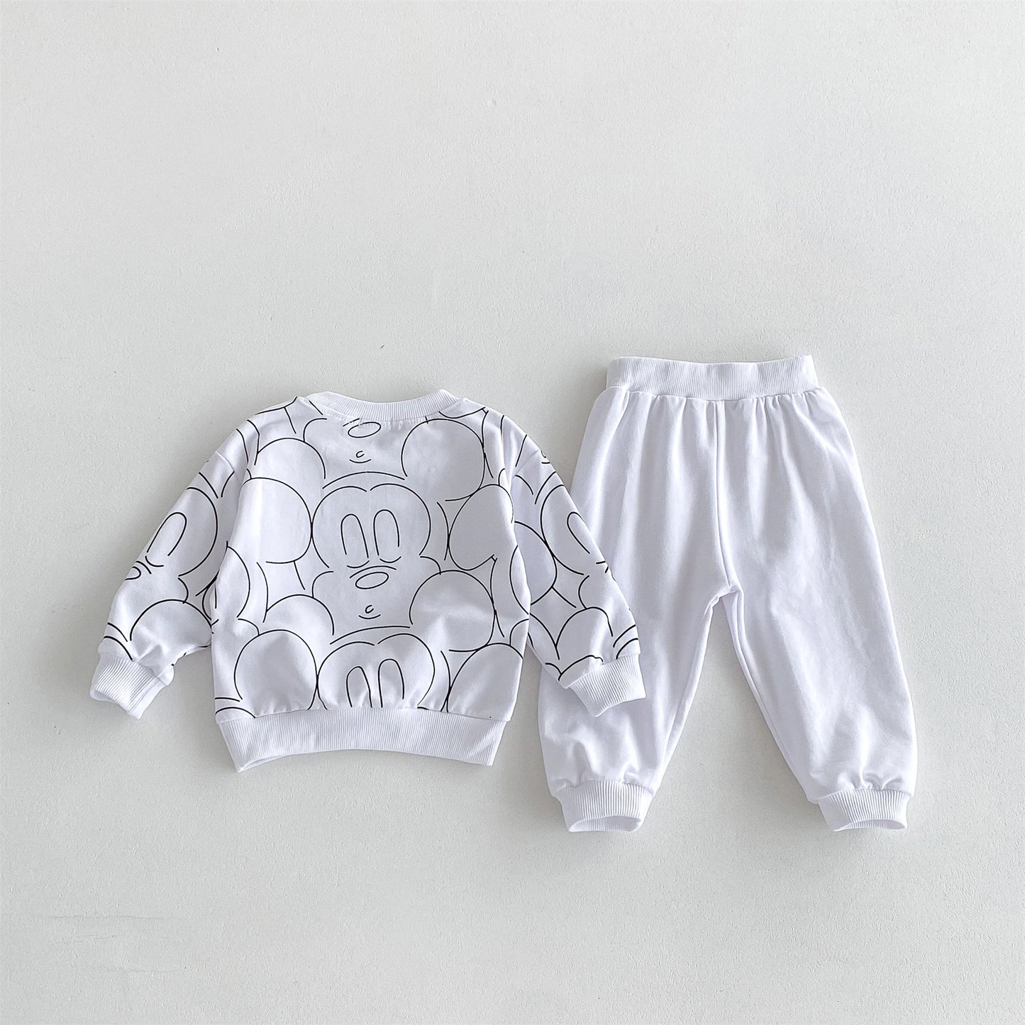 0-3Age Child Clothing Full Print Sweatshirts Solid Color Pants New Cartoon Hoodie All-match Pants Outer Wear Kids Two Piece Set