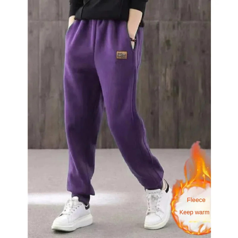 Winter Thick Warm Trousers Casual Sports Pants for Women High Waist Lamb's Wool Harem Pants with Fleece Cuffed Joggers 4XL