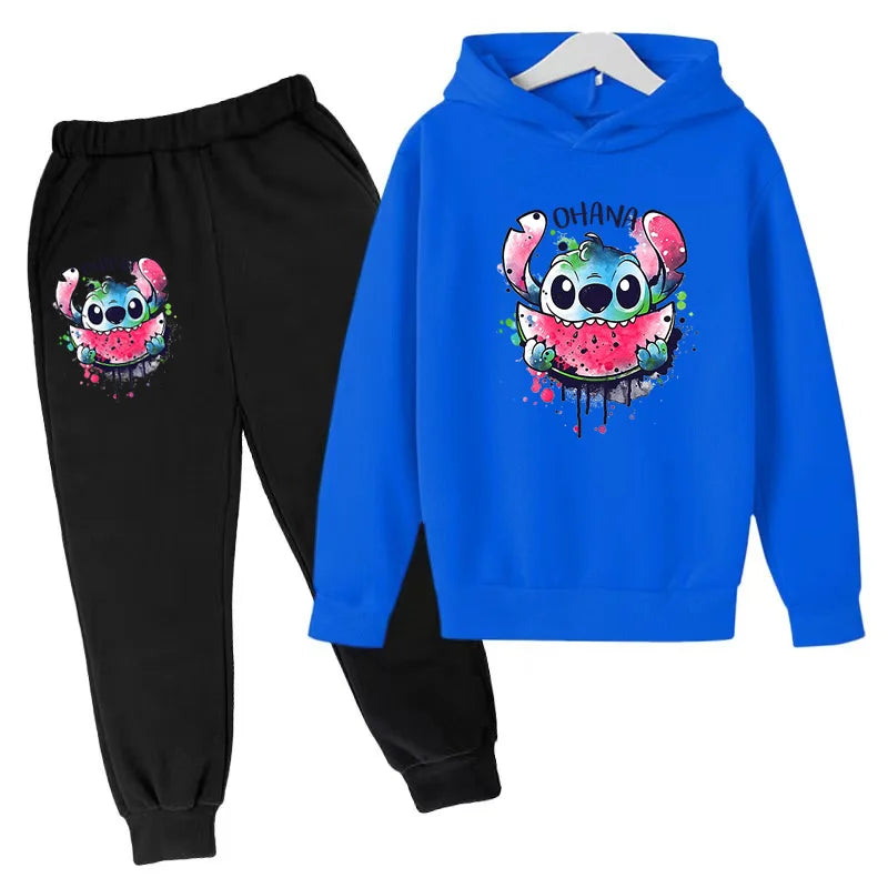 New Cute Stitch Hoodies Sweatshirts Girls Clothes Children's Clothing Sets Child Girl Tops+Pants 2 Pcs Suits Boys Tracksuits Set