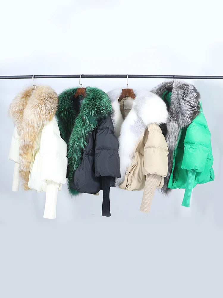 OFTUBY 2023 White Duck Down Jacket Winter Women Warm Loose Coat Natural Real Fox Fur Collar Thick Luxury Outerwear New Fashion