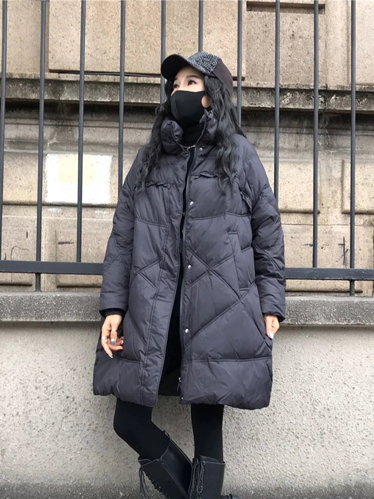 Winter Coats White Duck Down Puffer Jacket Women Medium Long Hooded Keep Warm Large Loose Thick Retro Warm Outwear Down Jackets