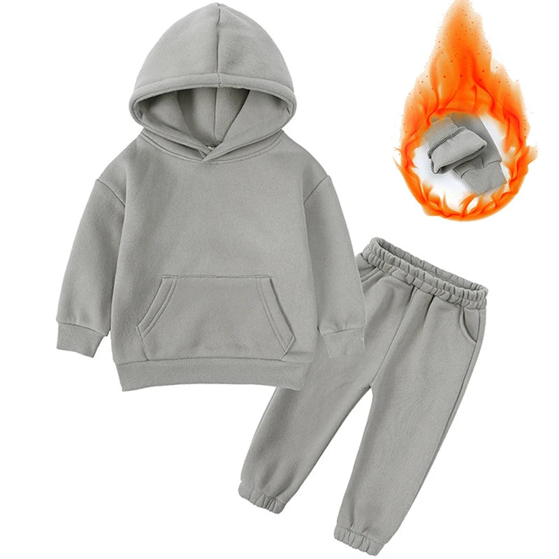 2-12 years old children's clothing winter new boys and girls' fleece sweater suit hooded Plush sportswear children's suit