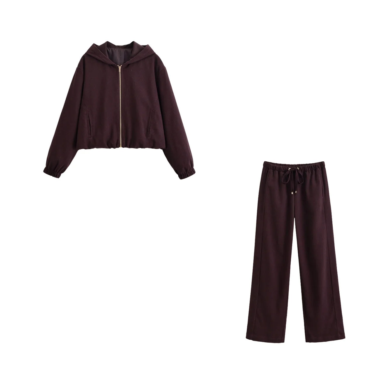 Women's Sports Pants Set Fashion Autumn Winter Female Hooded Bomber Jacket Coat + Lady Casual Chic Wide Leg Pants