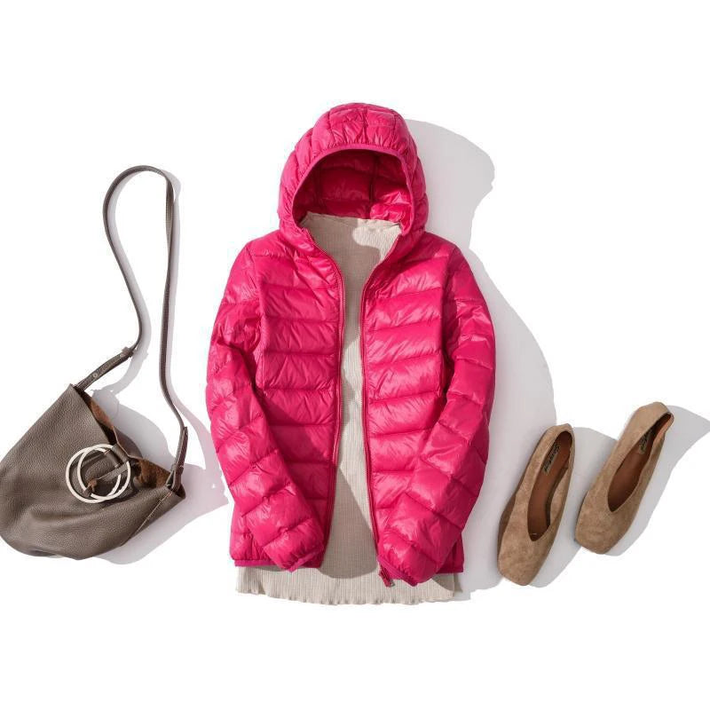 2022 Duck Ultra Light Down Jacket Women Winter Goose Feather Coat Thin Slim Warm Parka Hooded Outerwear Double Side Wear