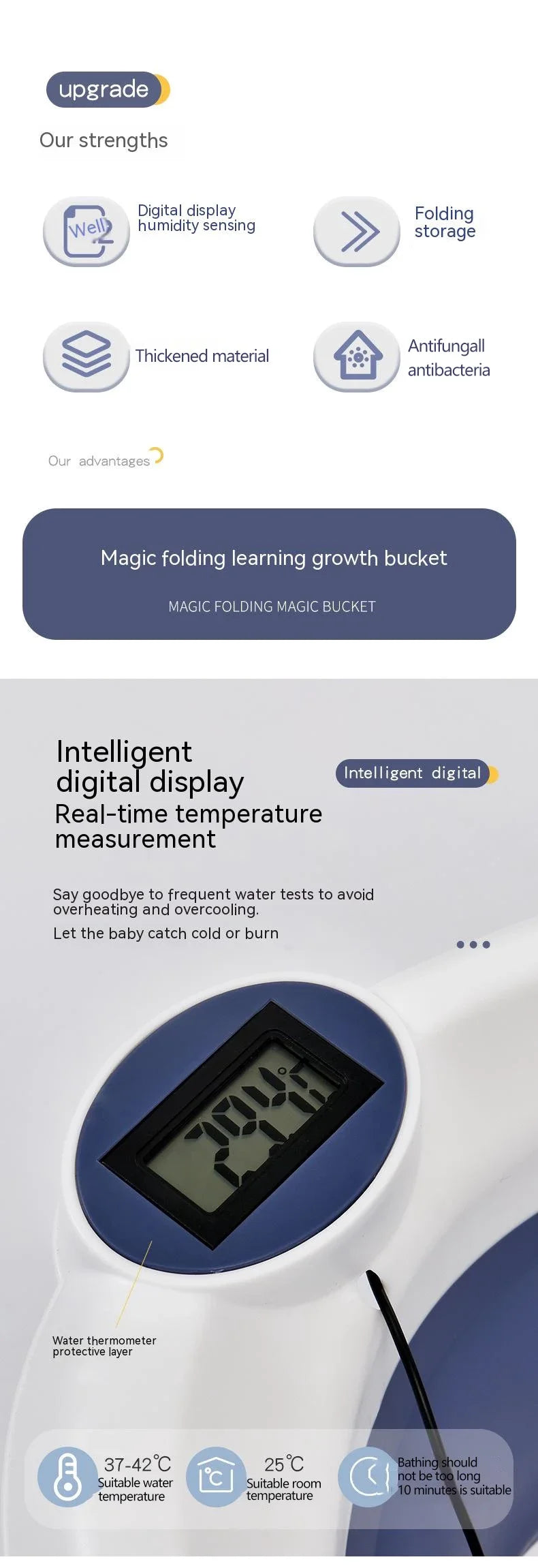 Baby Bathtub Real-time Temperature Silicone Non-Slip Foot Bath Bucket Folding Bathroom With Temperature Sensing