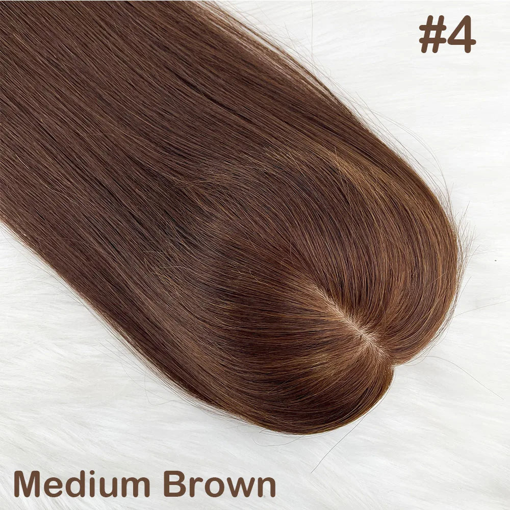 Human Hair Topper Silk Top Remy European Hair Straight Silk Base Full Hand tied Soft Breathable Hair Piece Clips for Women