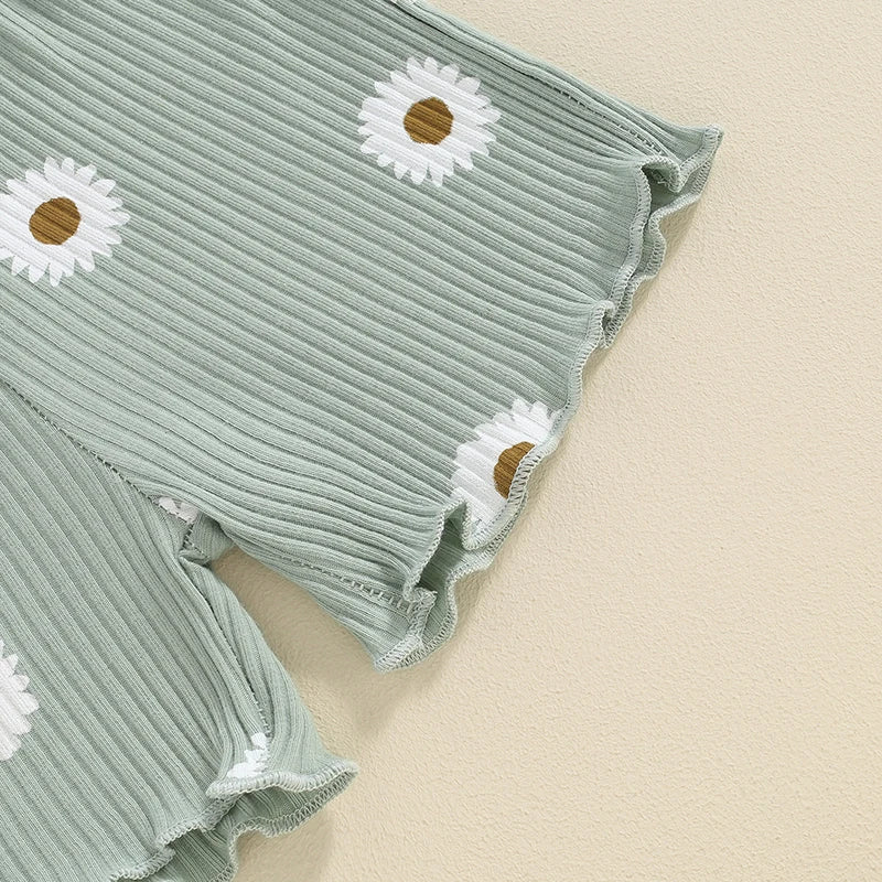 Toddler Baby Girl Summer Clothes Ruffle Ribbed Knit Short Sleeves T-Shirt Tops Shorts Cute Outfits Set