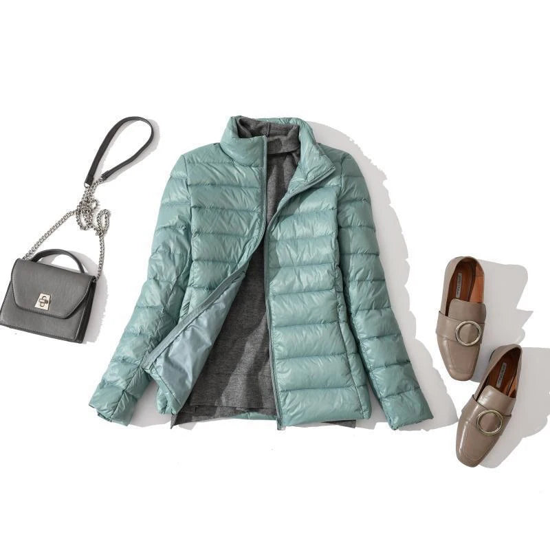 2022 Duck Ultra Light Down Jacket Women Winter Goose Feather Coat Thin Slim Warm Parka Hooded Outerwear Double Side Wear