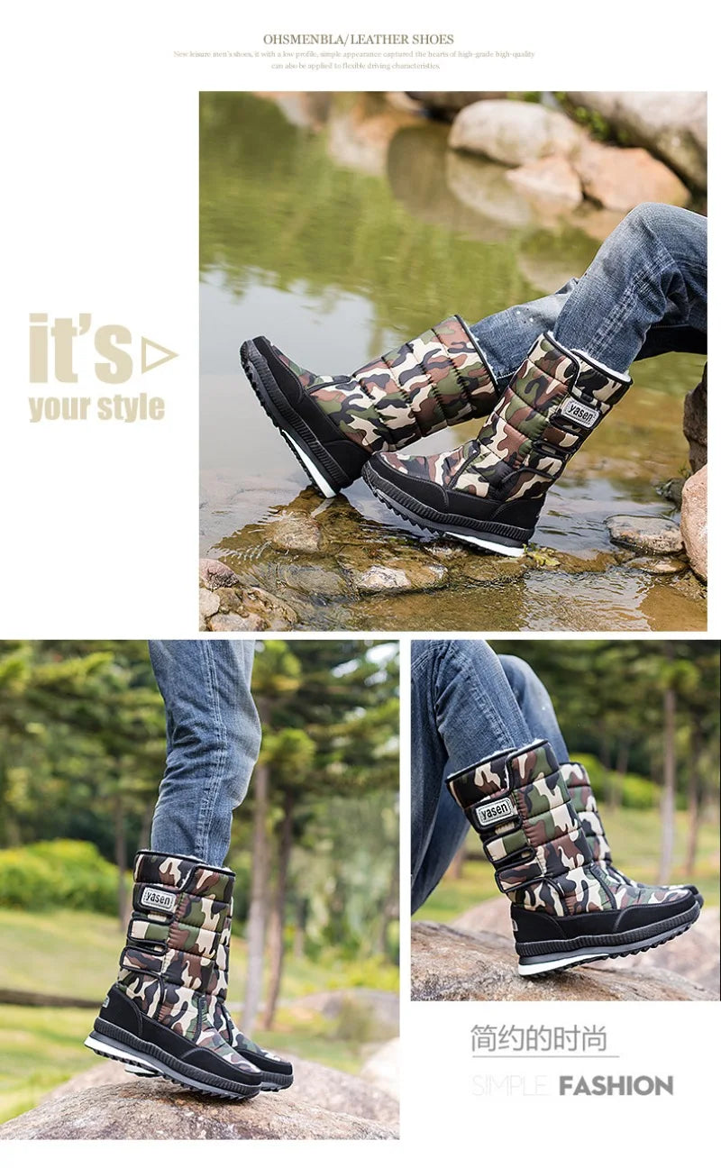 Men's Mid-calf Snow Boots Winter Plush Warm Cotton Boot Fashion Casual High Top Boots for Men Non-slip Platform Boots Big Size47