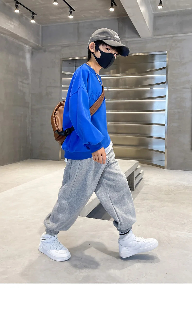 5-14 Years Teenager Boys Clothing Sets Spring Autumn New Fashion Letter Sweatshirt + Pants 2Pcs Tracksuit Suits For Kids Clothes