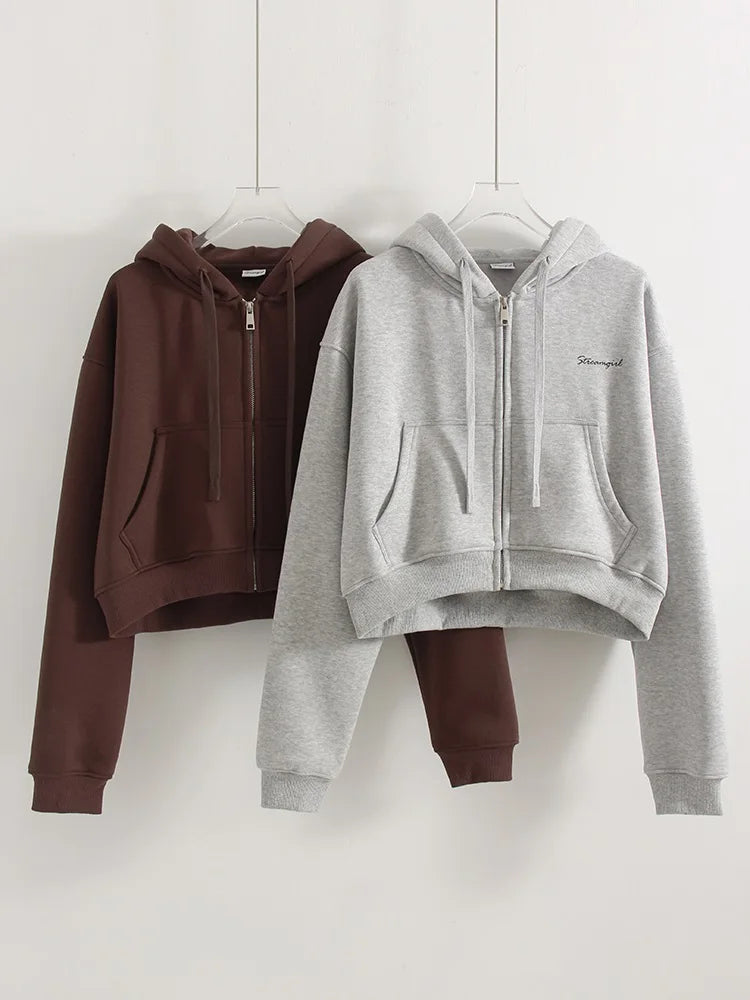 Women Tracksuits Winter Fleece Sweatsuit Brown Warm Crop Zipper Hoodies And Sweatpants Set For Women 2 Piece Velvet Pants Sets