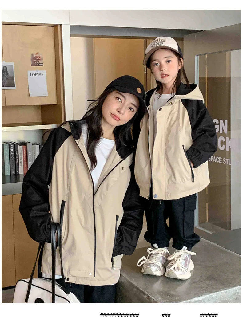 Autumn 2024 New Famliy Outdoor Clothes Fashion Korean Style Dad Mom and Daughter Son Matching Tops Zip Jacket Cargo Pants Outfit