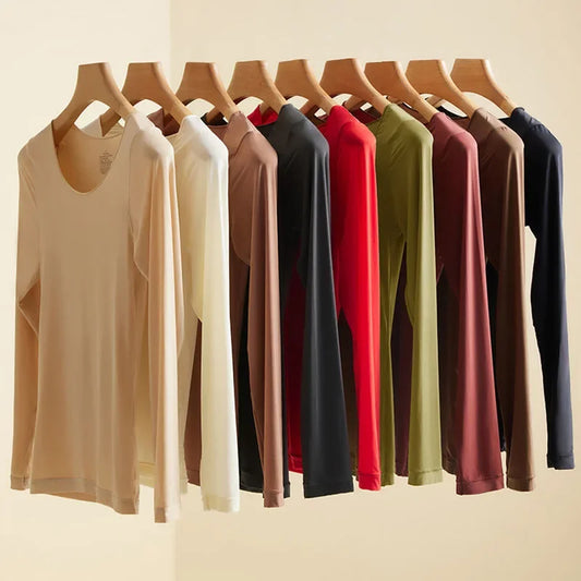 Winter Women Thermal Underwear Tops Keep Warm Long Sleeves Bottoming Shirt Pullover Elastic Female Basic Casual Thermal Tops