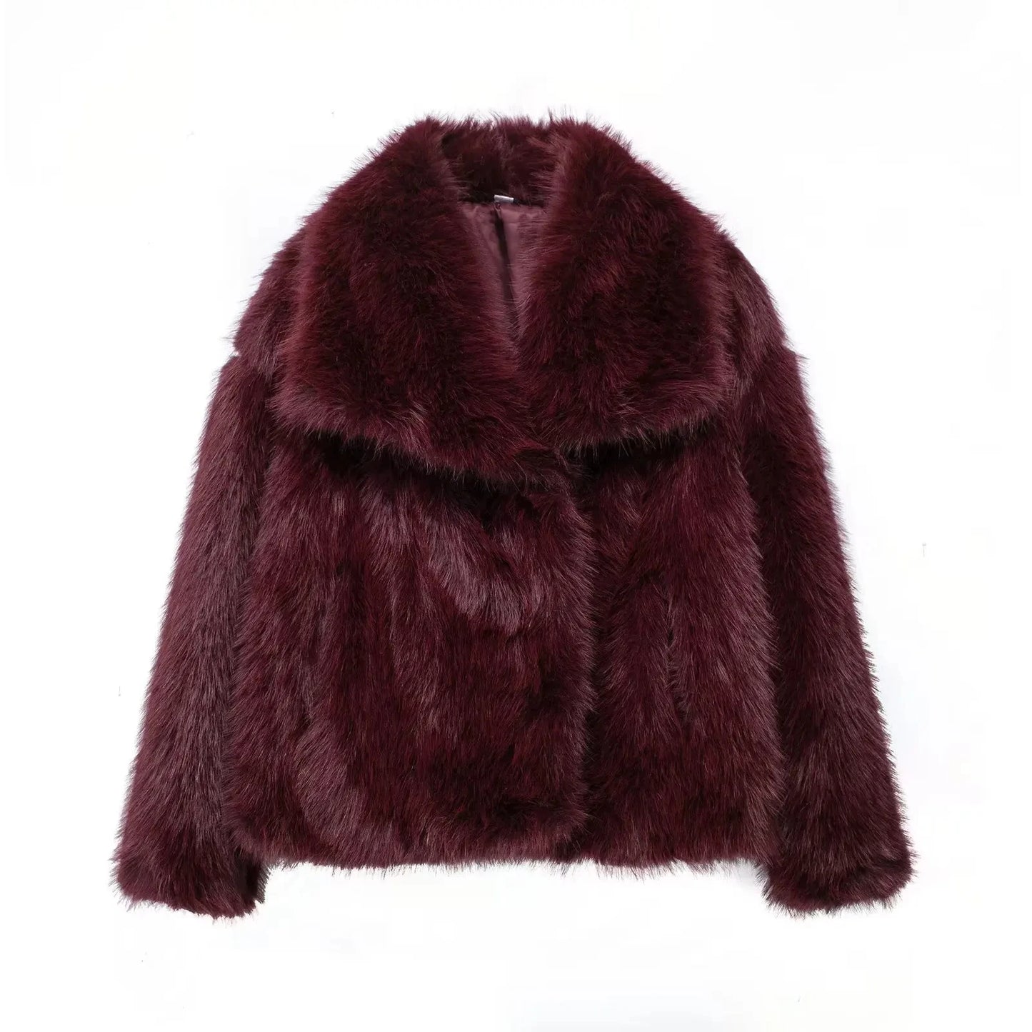 HH Winter Female Street Fashion Warm Coats Long Sleeves Hidden Buttons Lapel Plush Casual Artificial Fur Effect Retro Coat