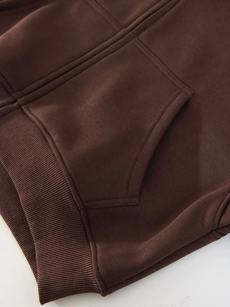 Women Tracksuits Winter Fleece Sweatsuit Brown Warm Crop Zipper Hoodies And Sweatpants Set For Women 2 Piece Velvet Pants Sets