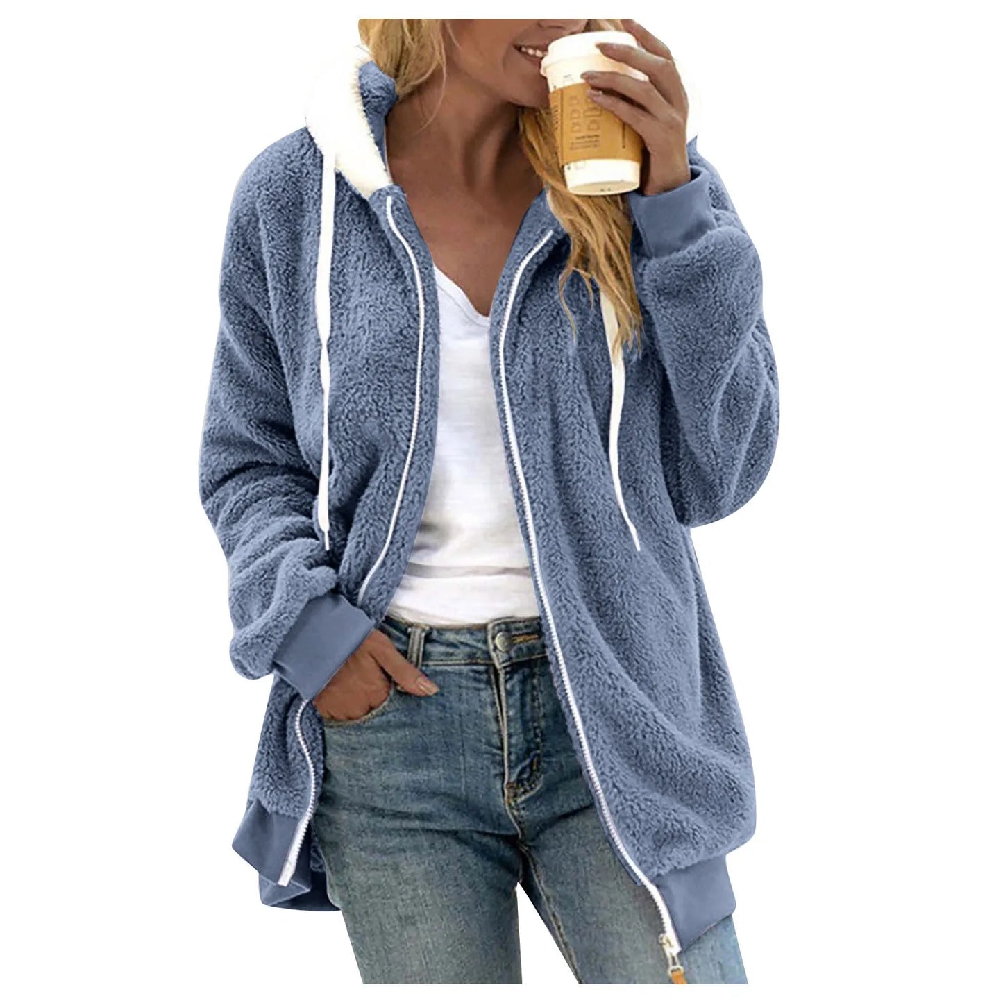 Winter Fashion Women's Coat New Casual Hooded Zipper Ladies Clothes Cashmere Women Fleece Jacket Solid Color Ladies Coats