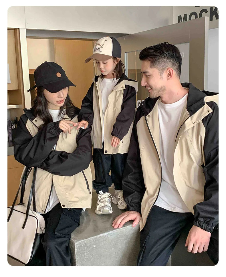 Autumn 2024 New Famliy Outdoor Clothes Fashion Korean Style Dad Mom and Daughter Son Matching Tops Zip Jacket Cargo Pants Outfit