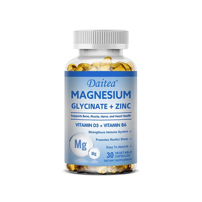 Daitea Magnesium and Zinc Capsules - Magnesium Glycinate Supplement to Support Muscle, Nerve, Joint and Heart Health