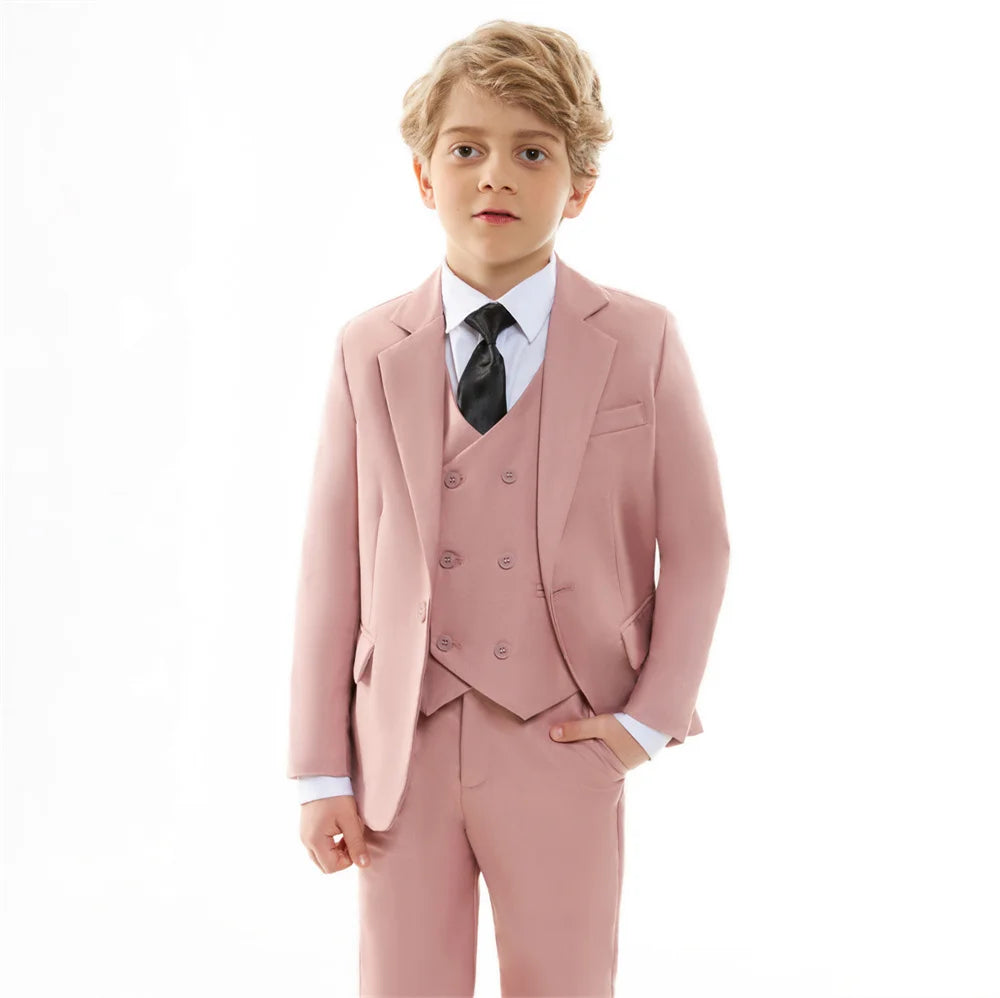 Chic Solid Notch Lapel Boy's Suit Soft Blush For Boys 4-Piece Suit Modern Formal Ring Boys Includes Blazer Vest Pants