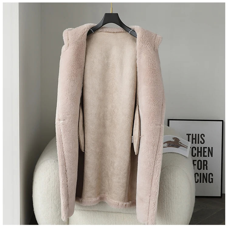 Winter Jacket Women Long Coat  Wool Woven Fabric Thick Warm Outerwear Oversize Fashion Streetwear Teddy Bear Coats