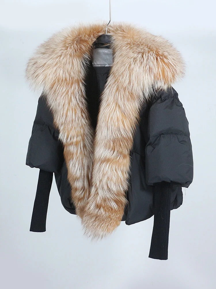 OFTUBY 2023 White Duck Down Jacket Winter Women Warm Loose Coat Natural Real Fox Fur Collar Thick Luxury Outerwear New Fashion