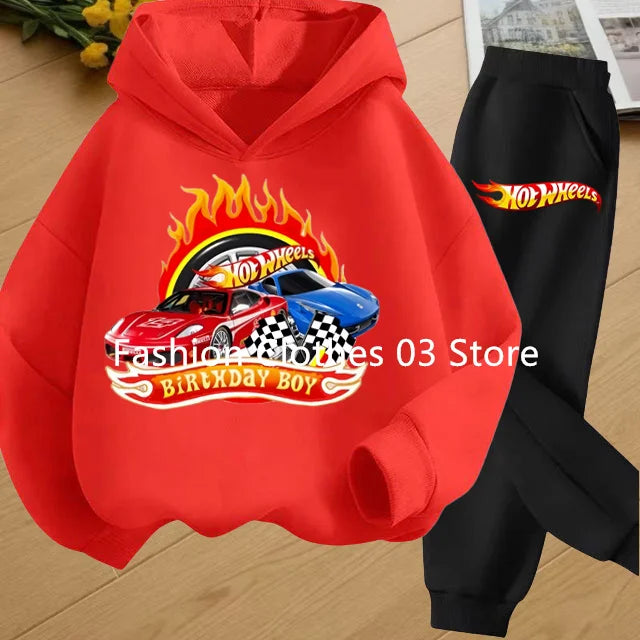 Fashion Sweatshirt Casual Sportswear Kids Clothing Hot Wheels Car Game Printed Hoodie Coat 3-12 Yrs Boys Girls Toddler Top+pants