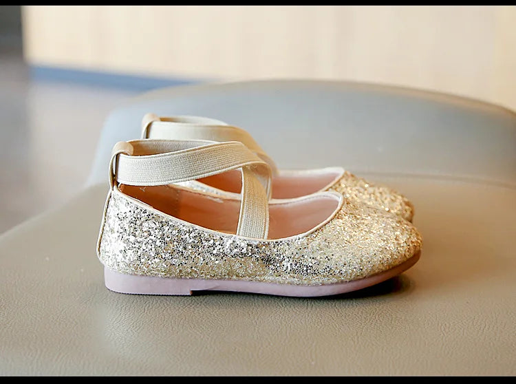 Princess Glitter Leather Girls Shoes Soft Comfortable Shiny Sequined Kids Shoes Sweet Wedding Dress Party Flats Mary Jane Shoes