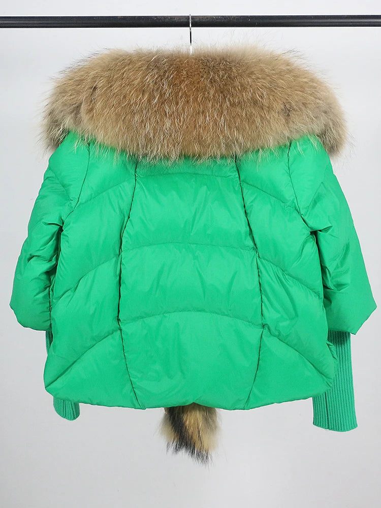 OFTUBY 2023 White Duck Down Jacket Winter Women Warm Loose Coat Natural Real Fox Fur Collar Thick Luxury Outerwear New Fashion