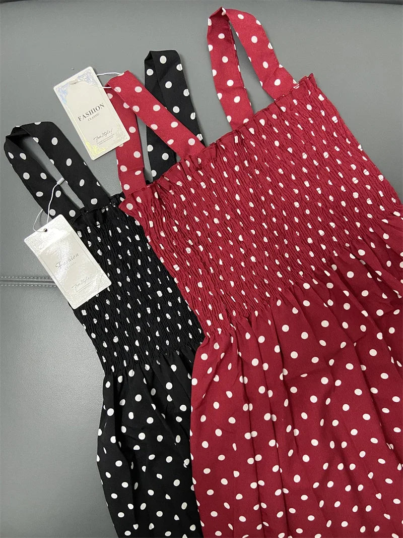 robe femme Summer Polka Dot Womens Dresses Elegant Square Neck Sleeveless Chiffon Long Dress Super Discount vestidos para mujer
