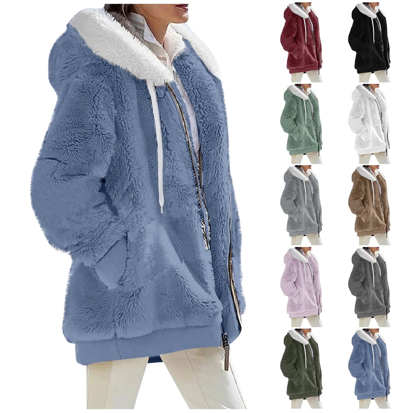 Winter Fashion Women's Coat New Casual Hooded Zipper Ladies Clothes Cashmere Women Fleece Jacket Solid Color Ladies Coats