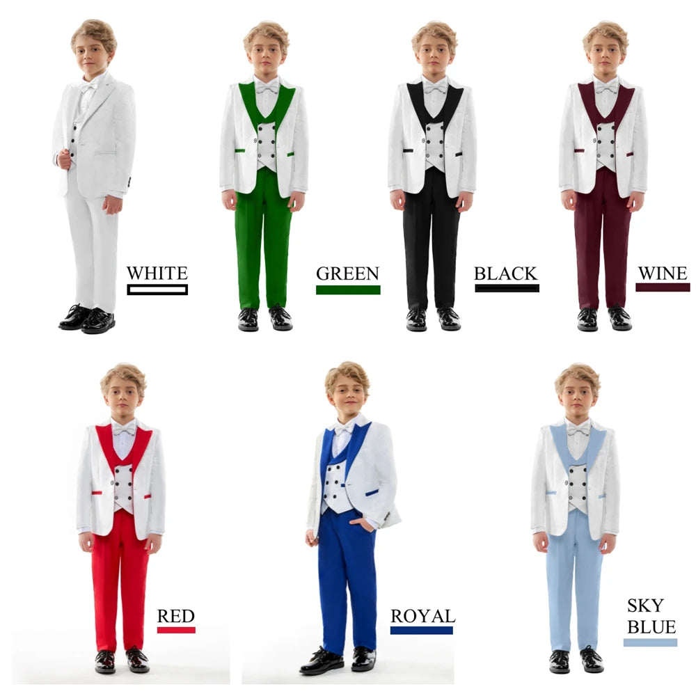 Jacquard Suit for Kids 3-14 Yrs, Wedding Suit for Boys, Pasilsey 4-Pieces Suit Set Children Communion Tuxedo Formal Suits