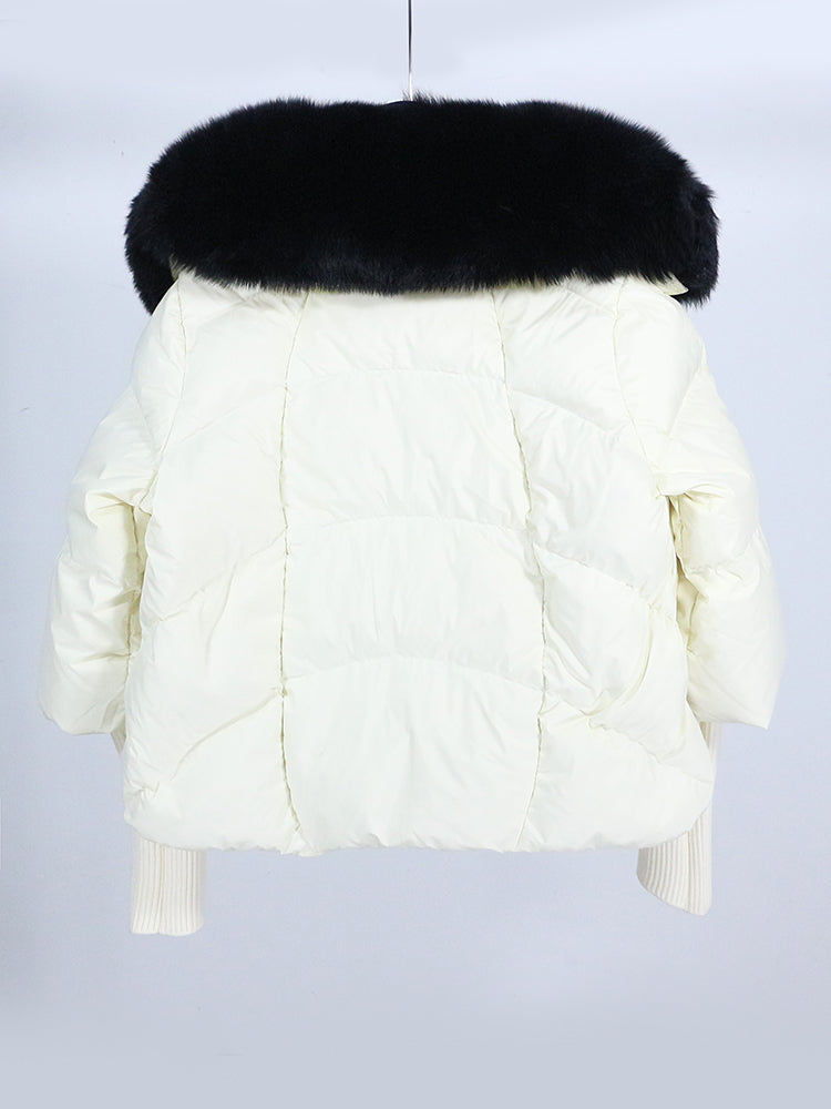 OFTUBY 2023 White Duck Down Jacket Winter Women Warm Loose Coat Natural Real Fox Fur Collar Thick Luxury Outerwear New Fashion