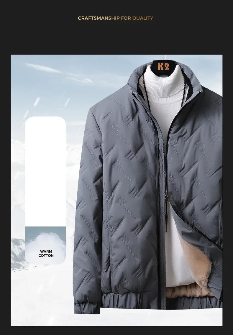 Winter Casual Fashion Streetwear Jacket Mens Puffer Coats Mens Clothes  Standing Collar Warm Top Coat Middle-aged Men With Plush