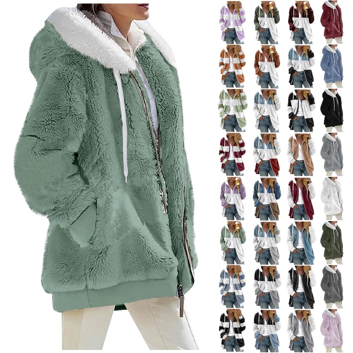 Winter Fashion Women's Coat New Casual Hooded Zipper Ladies Clothes Cashmere Women Fleece Jacket Solid Color Ladies Coats