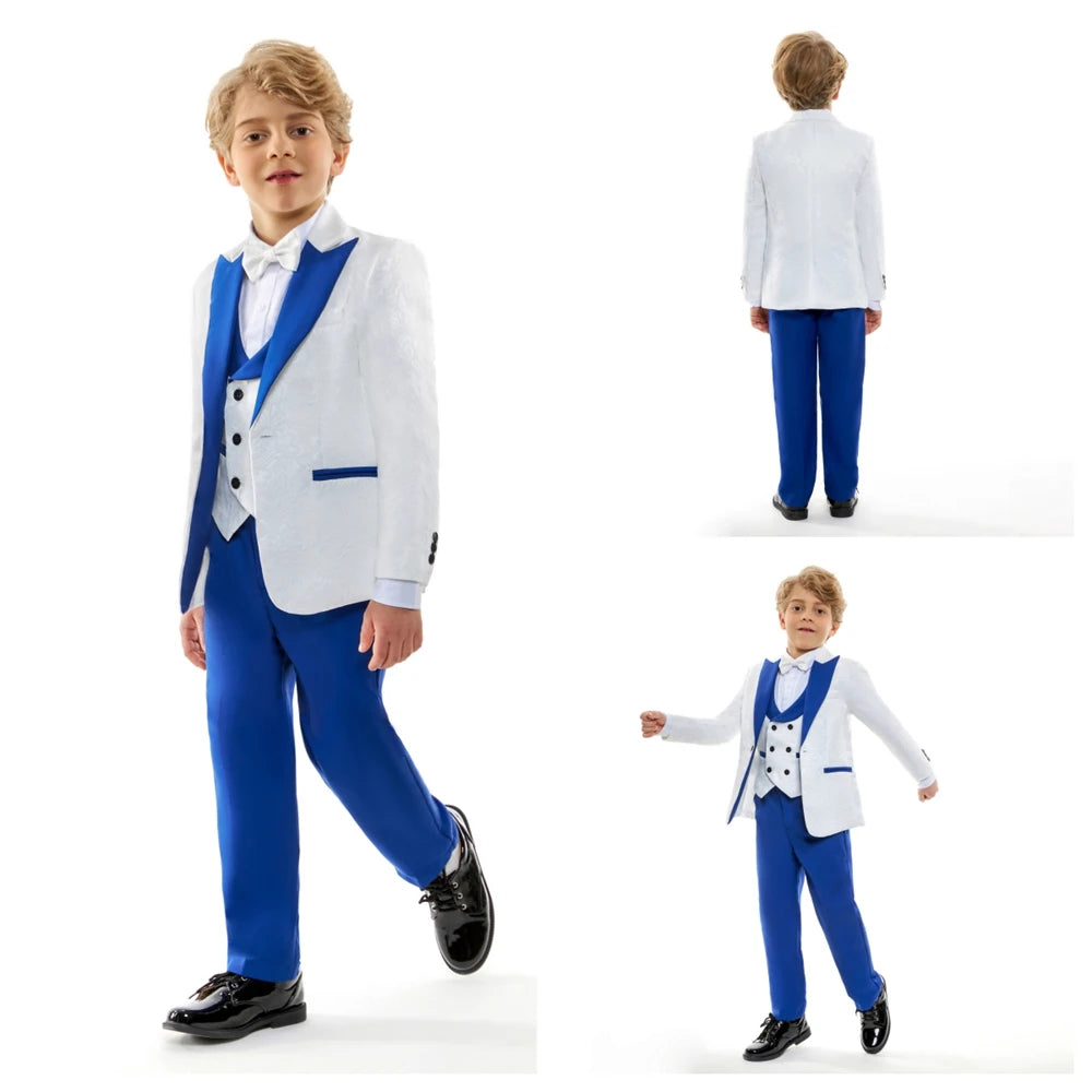 Jacquard Suit for Kids 3-14 Yrs, Wedding Suit for Boys, Pasilsey 4-Pieces Suit Set Children Communion Tuxedo Formal Suits